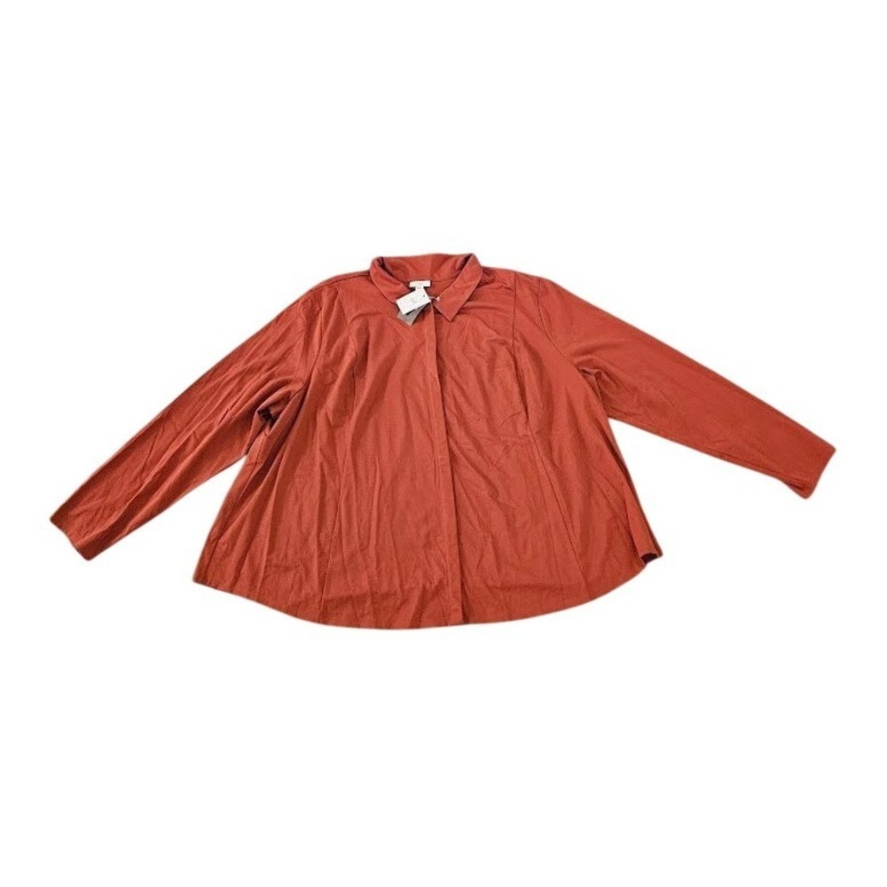 J. Jill Cinnabar Orange Hidden Button Front Shirt Top 4X Plus Size Long Sleeve